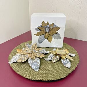 Set Of 2 Department 56 Painted Metal Poinsettia Candle Stick Holder #8016